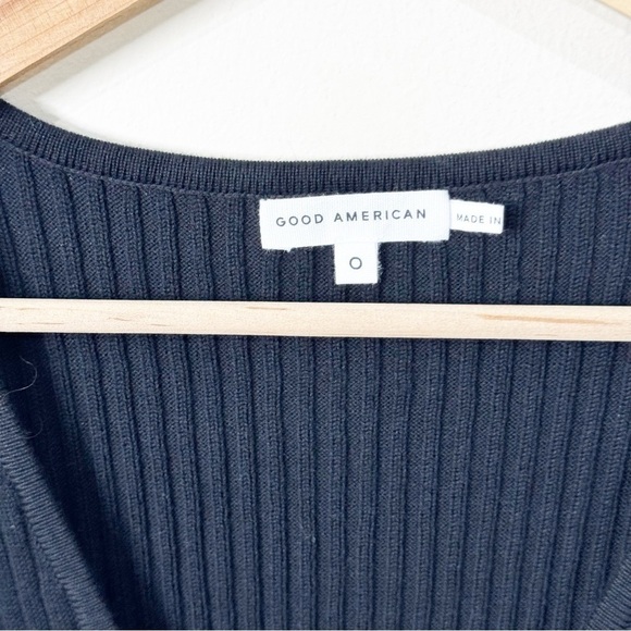 Good American Black Ribbed Sleeveless Belted Bodycon Midi Dress Size 0 or XS NWT - Picture 4 of 7